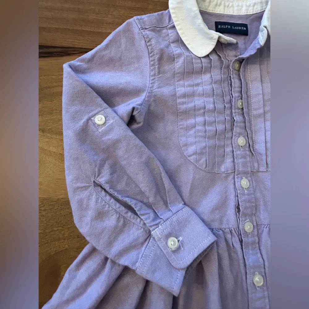 Ralph Lauren - Lavender Button-Up Pleated chest and White Collar - Girls Size 3T